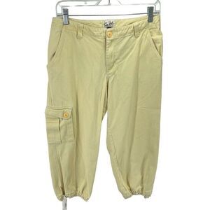 True Grit womens washed twill raw string Capri cargo pants light yellow 6